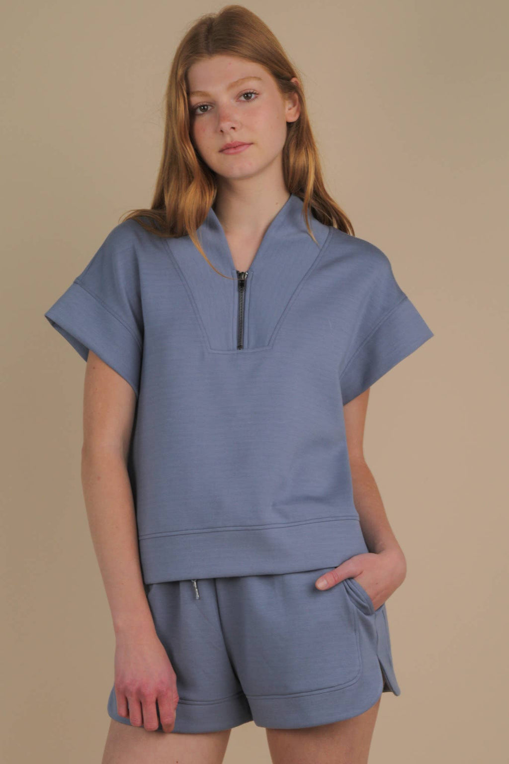 NT12155SET-Comfy Solid Knit Top & Shorts Set