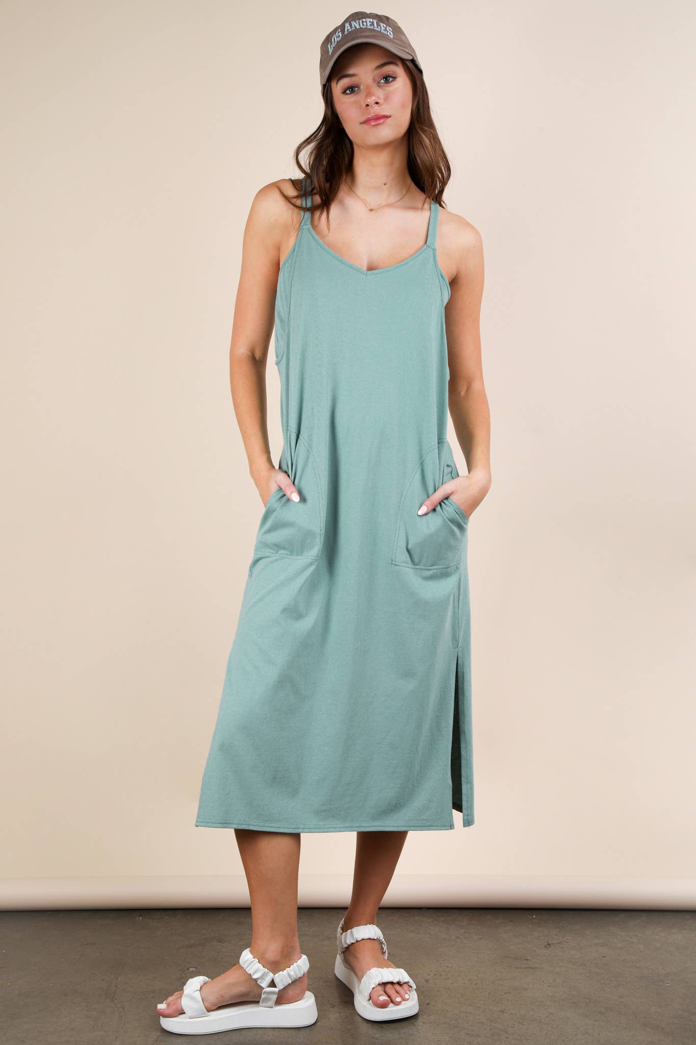 ND31605-V-Neck Sleeveless Casual Comfy Midi Dress