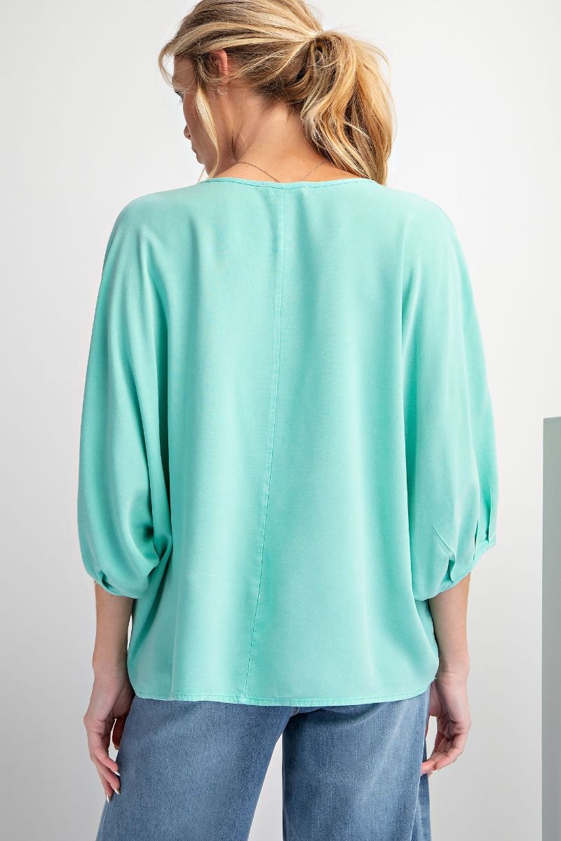 Easel Oversized Pleated V-Neck Dolman Top