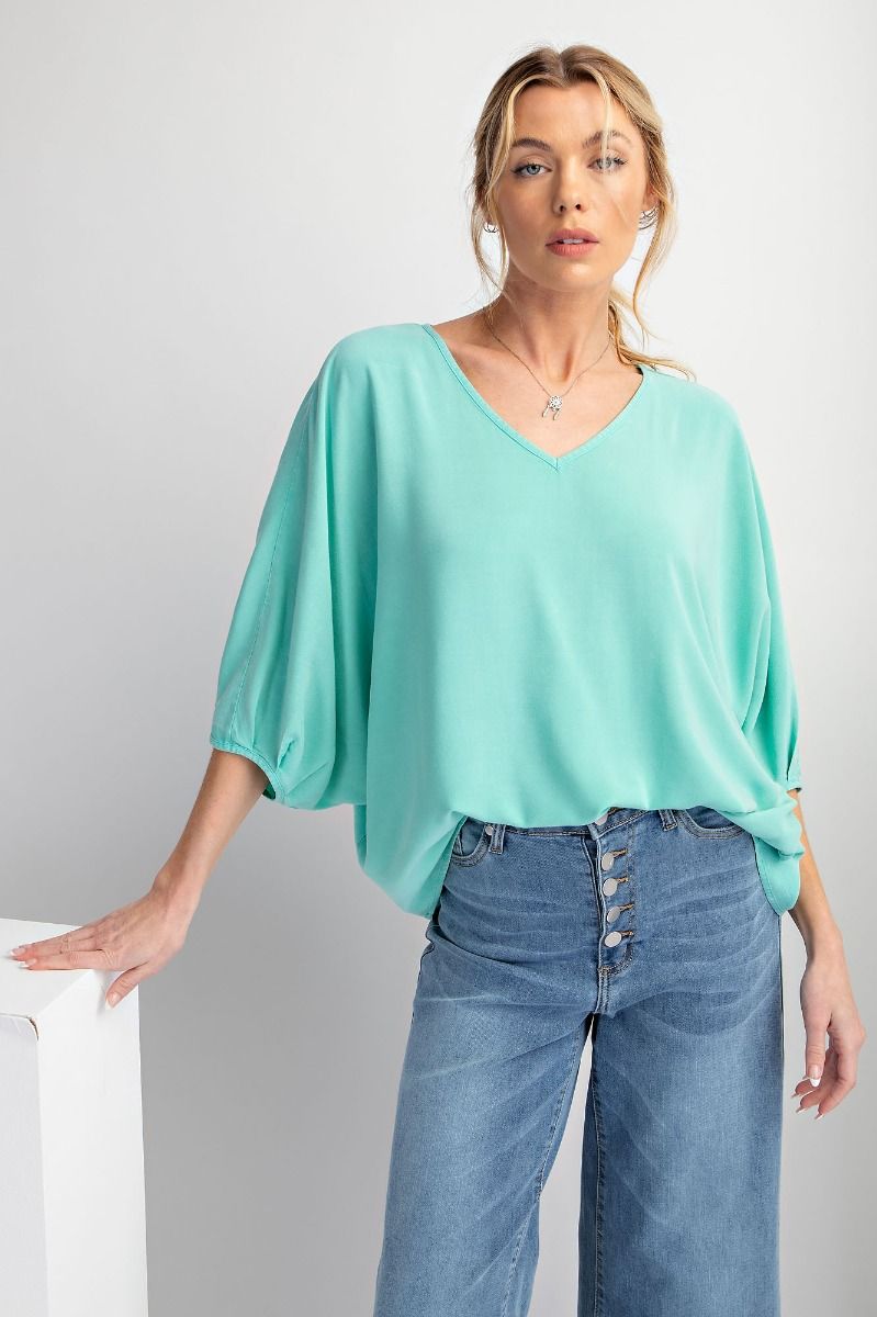 Easel Oversized Pleated V-Neck Dolman Top