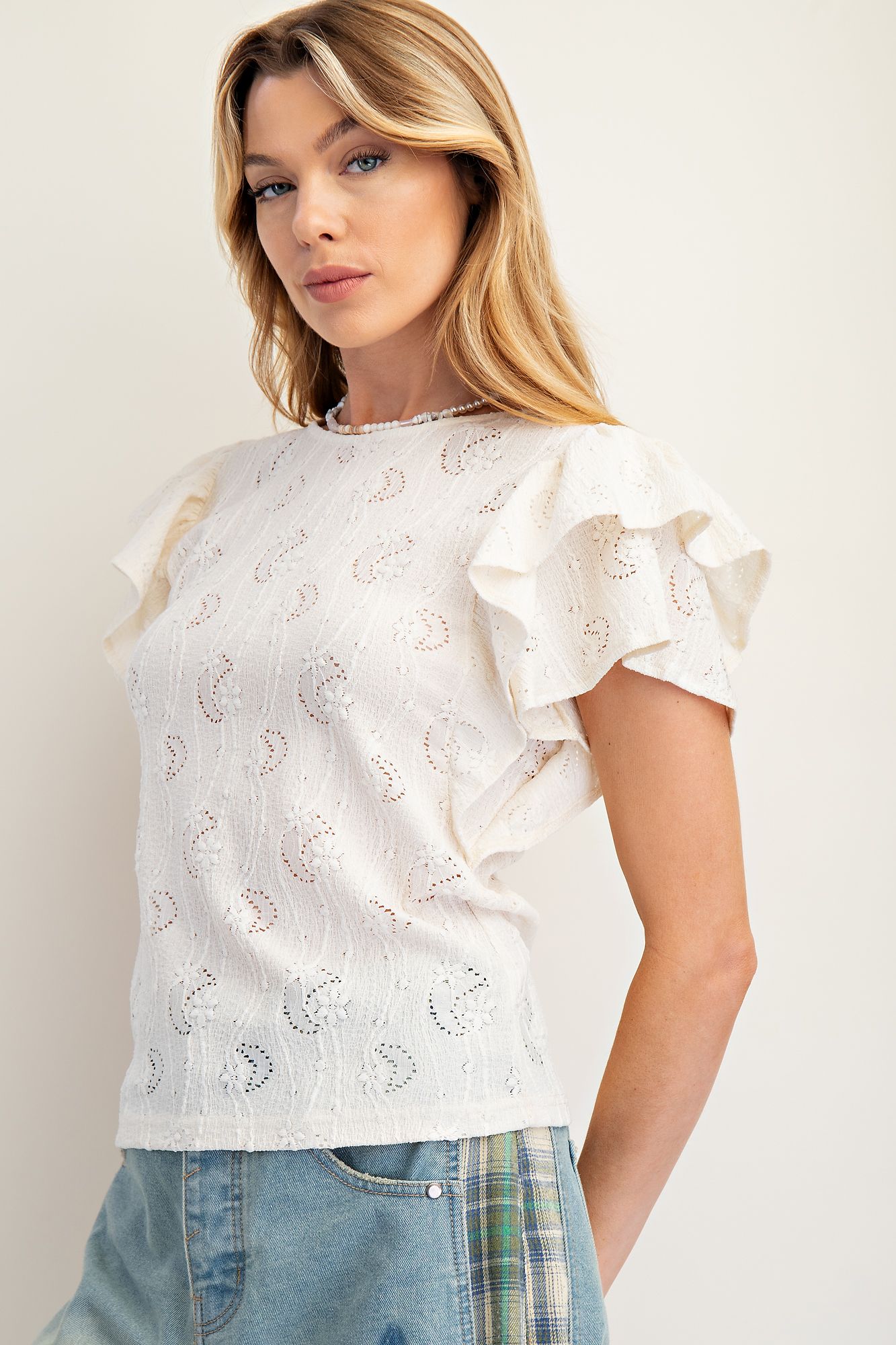 Moonlit Lace Ruffle Sleeve Top