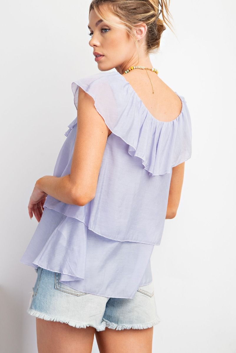 Easel Ruffled Cap Sleeve Top