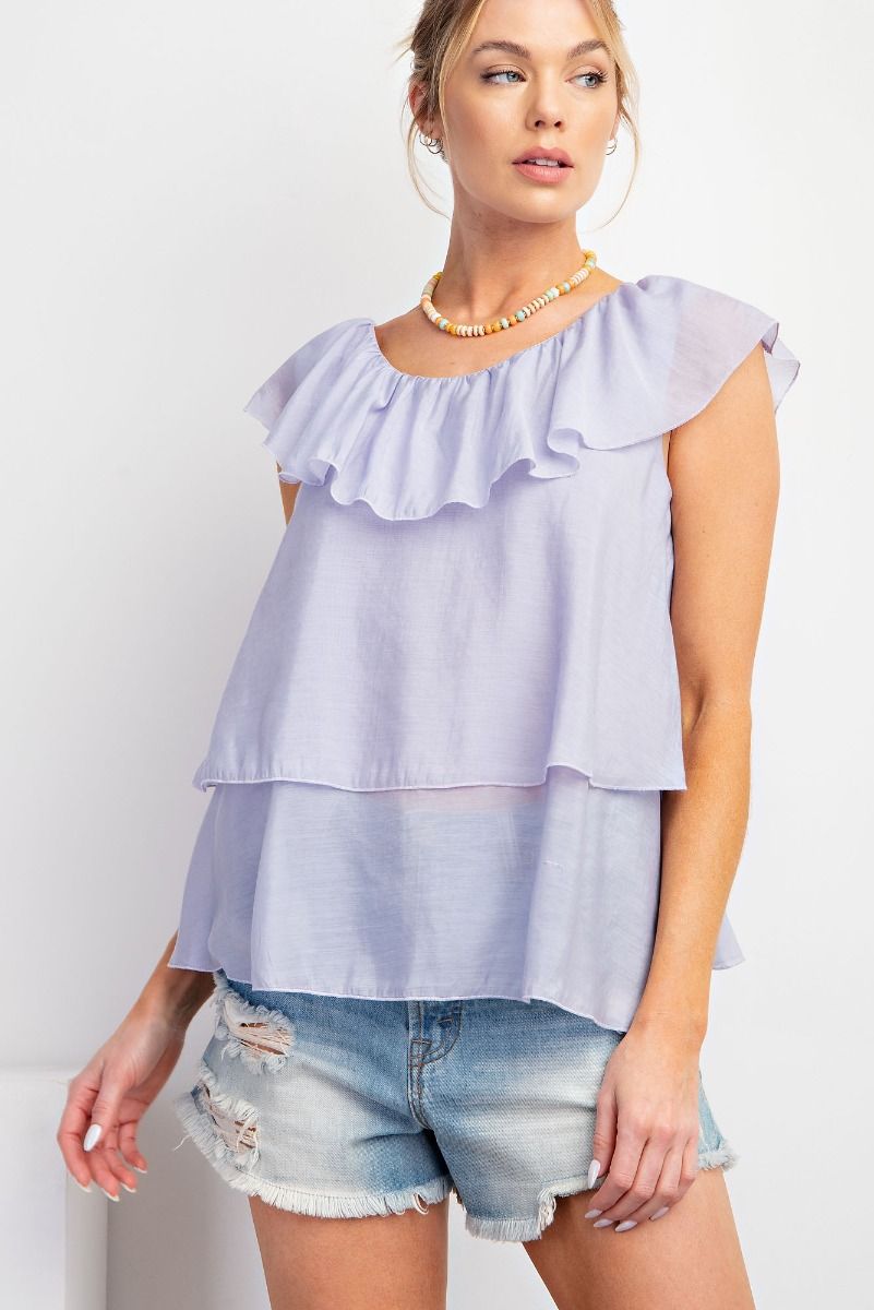 Easel Ruffled Cap Sleeve Top