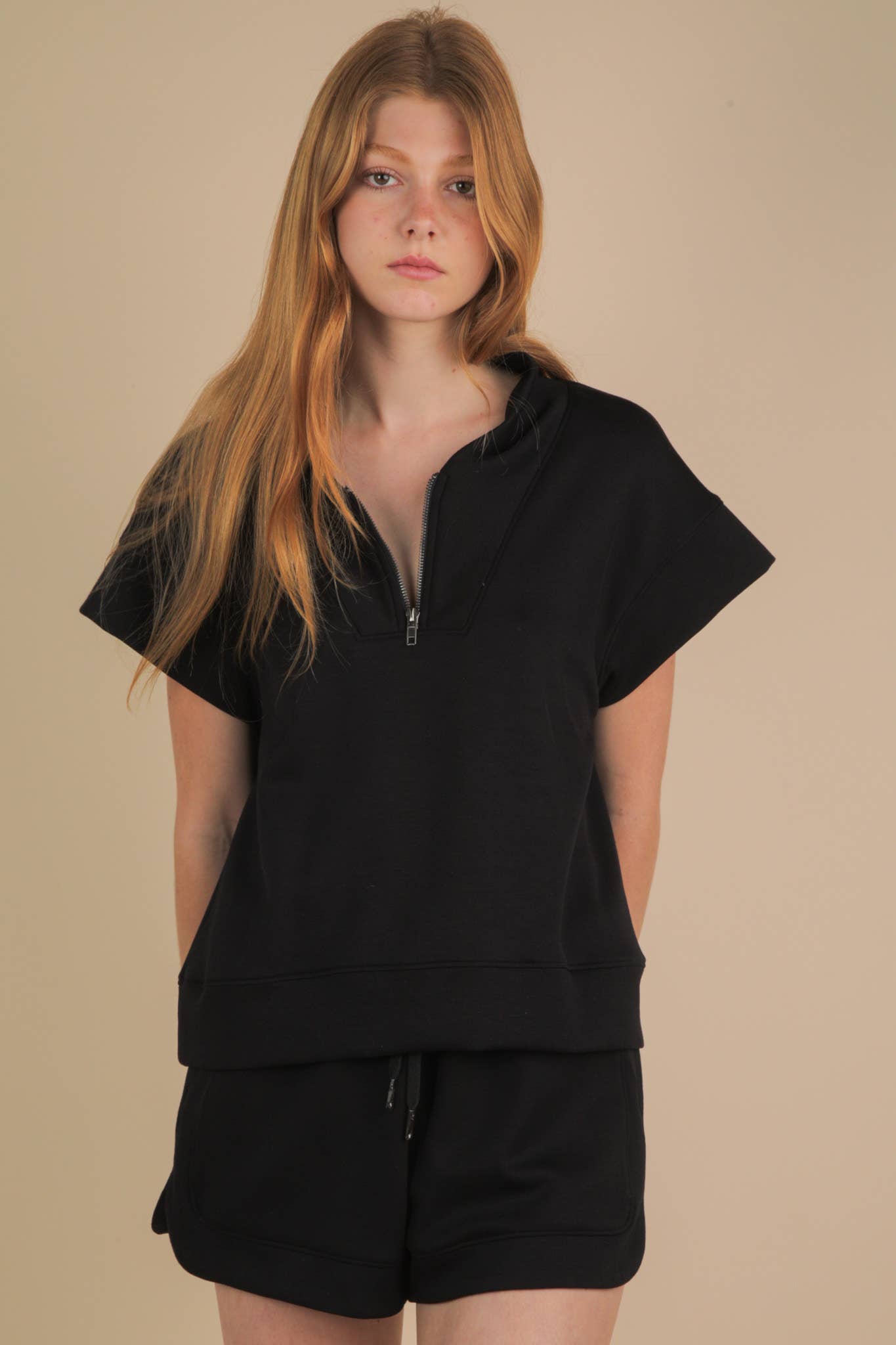 NT12155SET-Comfy Solid Knit Top & Shorts Set