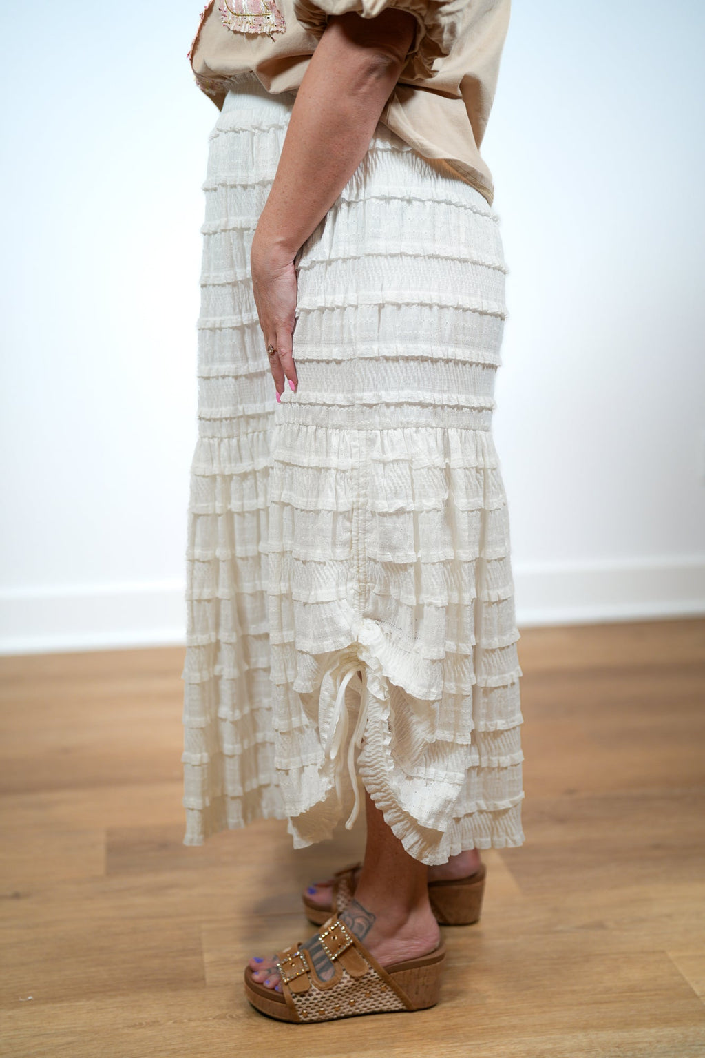 Ivory Maxi Ruffle Skirt