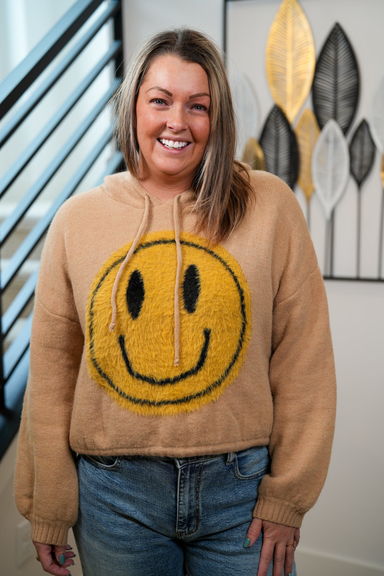 Smiley Face Yellow Hoodie - Long Sleeve