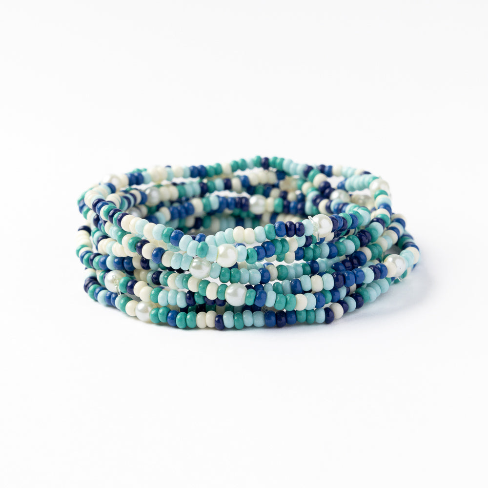 Sage Mixed Stripe Beaded Stretch Bracelets