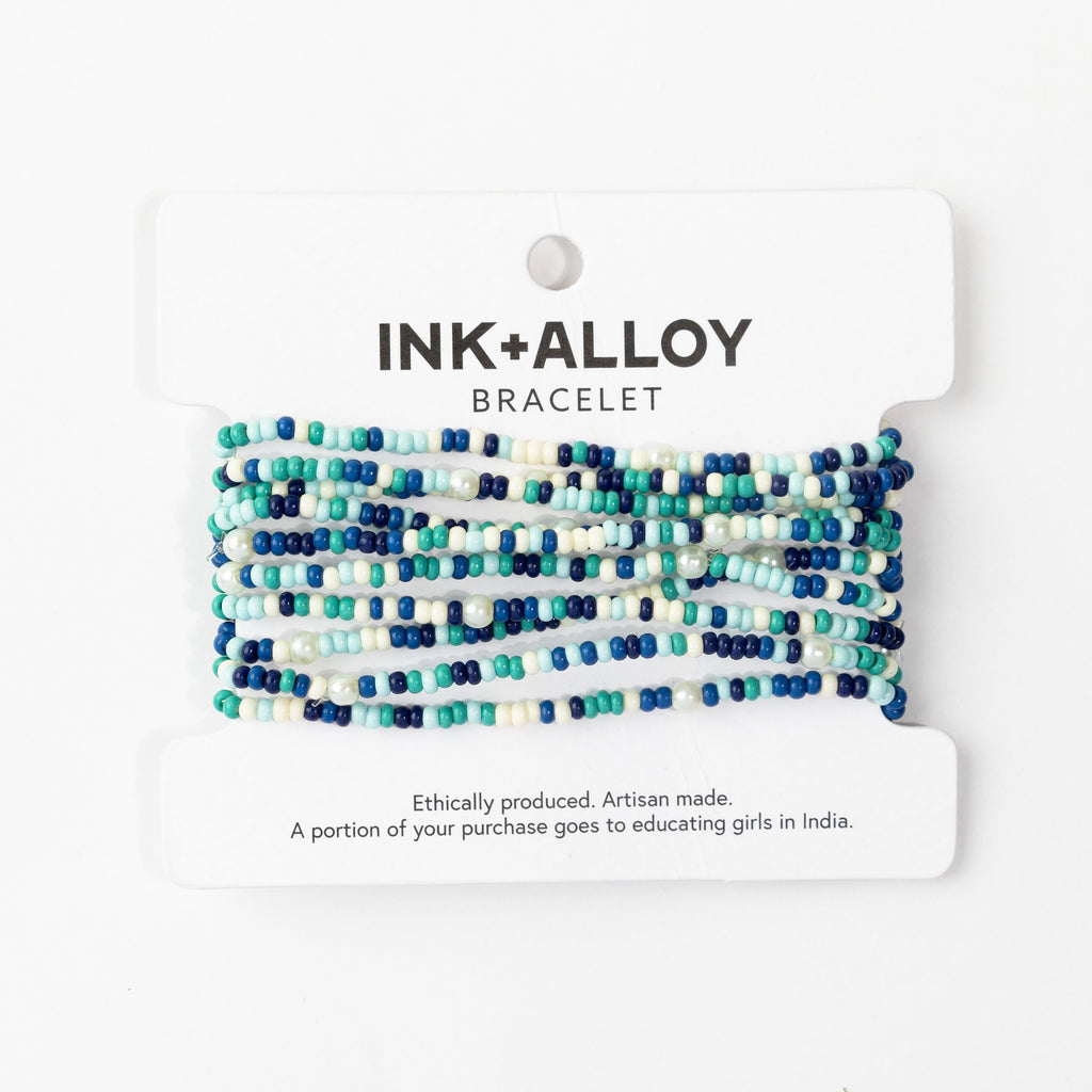 Sage Mixed Stripe Beaded Stretch Bracelets