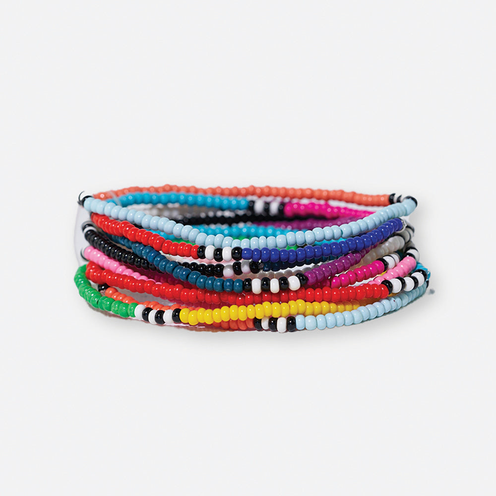 Sage Mixed Stripe Beaded Stretch Bracelets