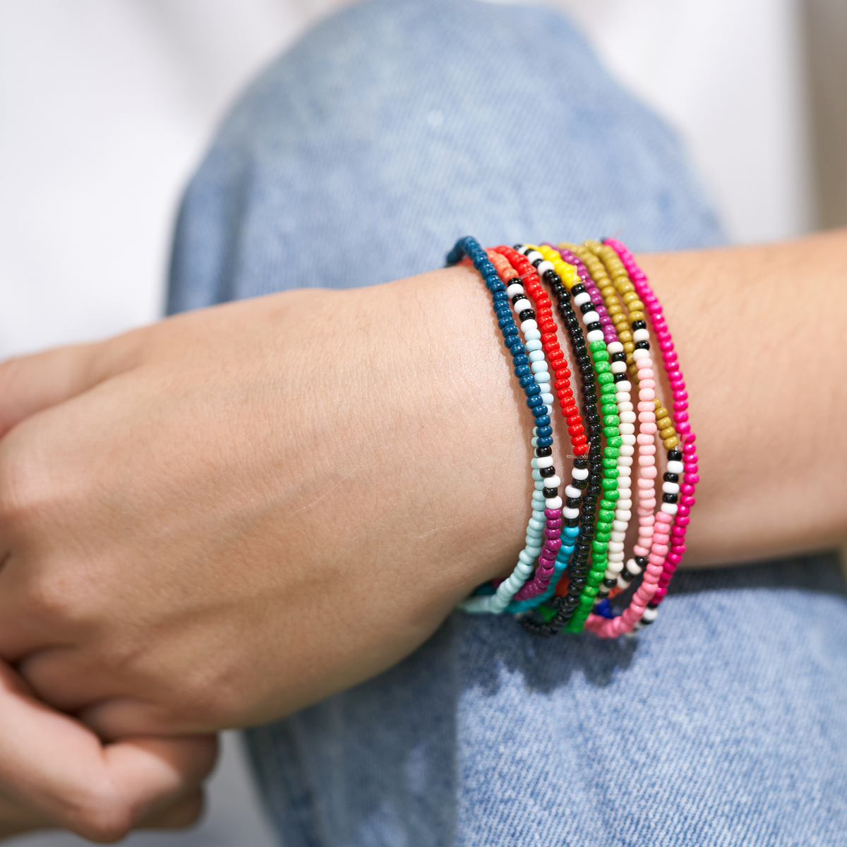 Sage Mixed Stripe Beaded Stretch Bracelets