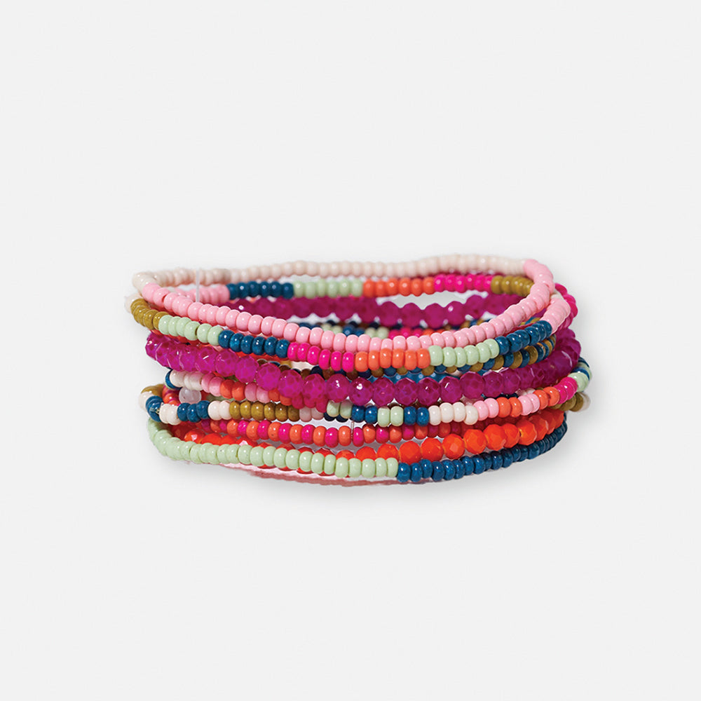 Sage Mixed Stripe Beaded Stretch Bracelets