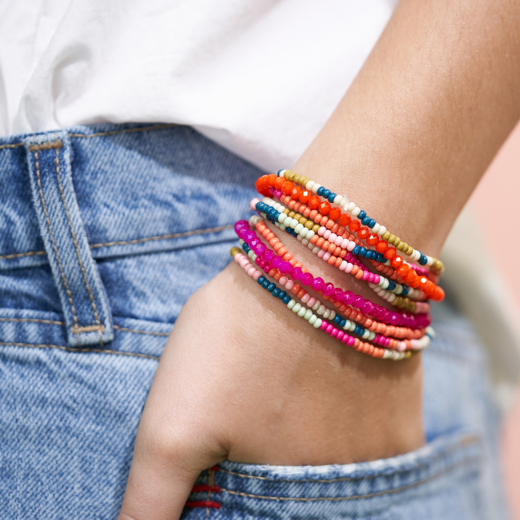 Sage Mixed Stripe Beaded Stretch Bracelets