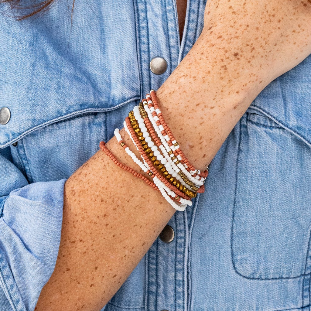 Sage Mixed Stripe Beaded Stretch Bracelets