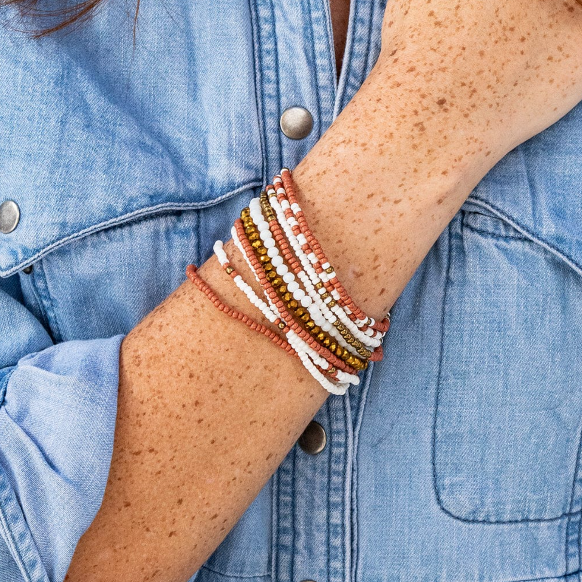 Sage Mixed Stripe Beaded Stretch Bracelets